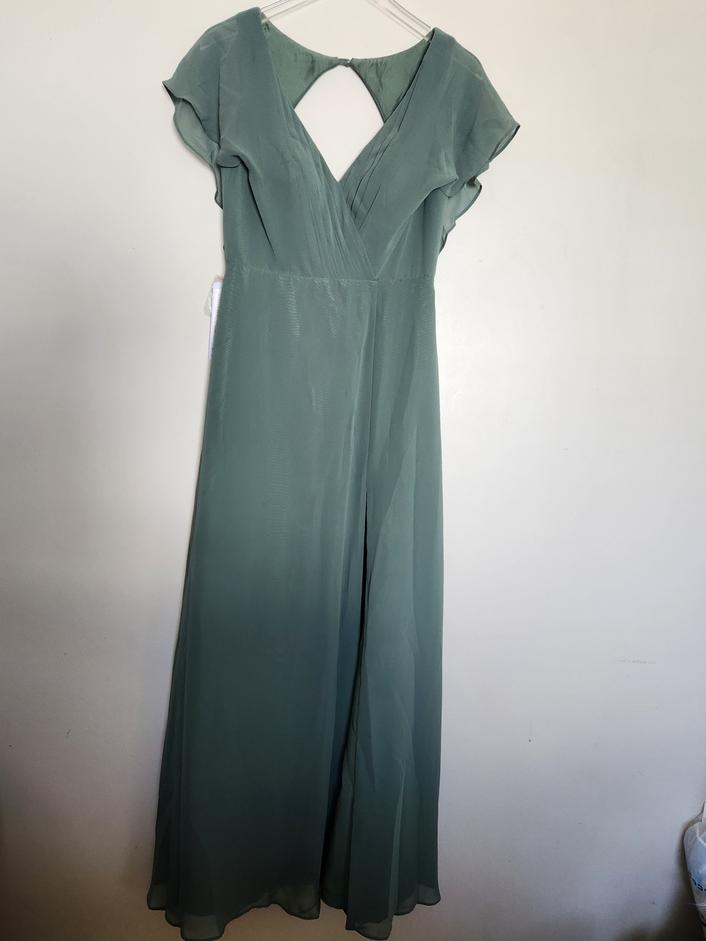 Azazie Rylee Eucalyptus V-Neck Flutter Sleeve Maxi Dress